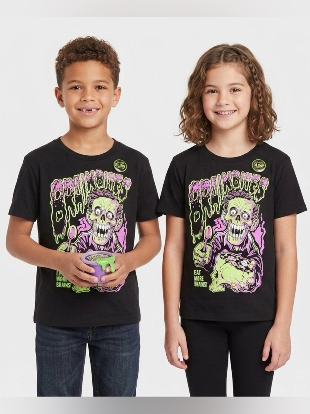 Cat & Jack Black ShortSleeve Glow Brainbites Graphic Tee Unisex Glow in the dark